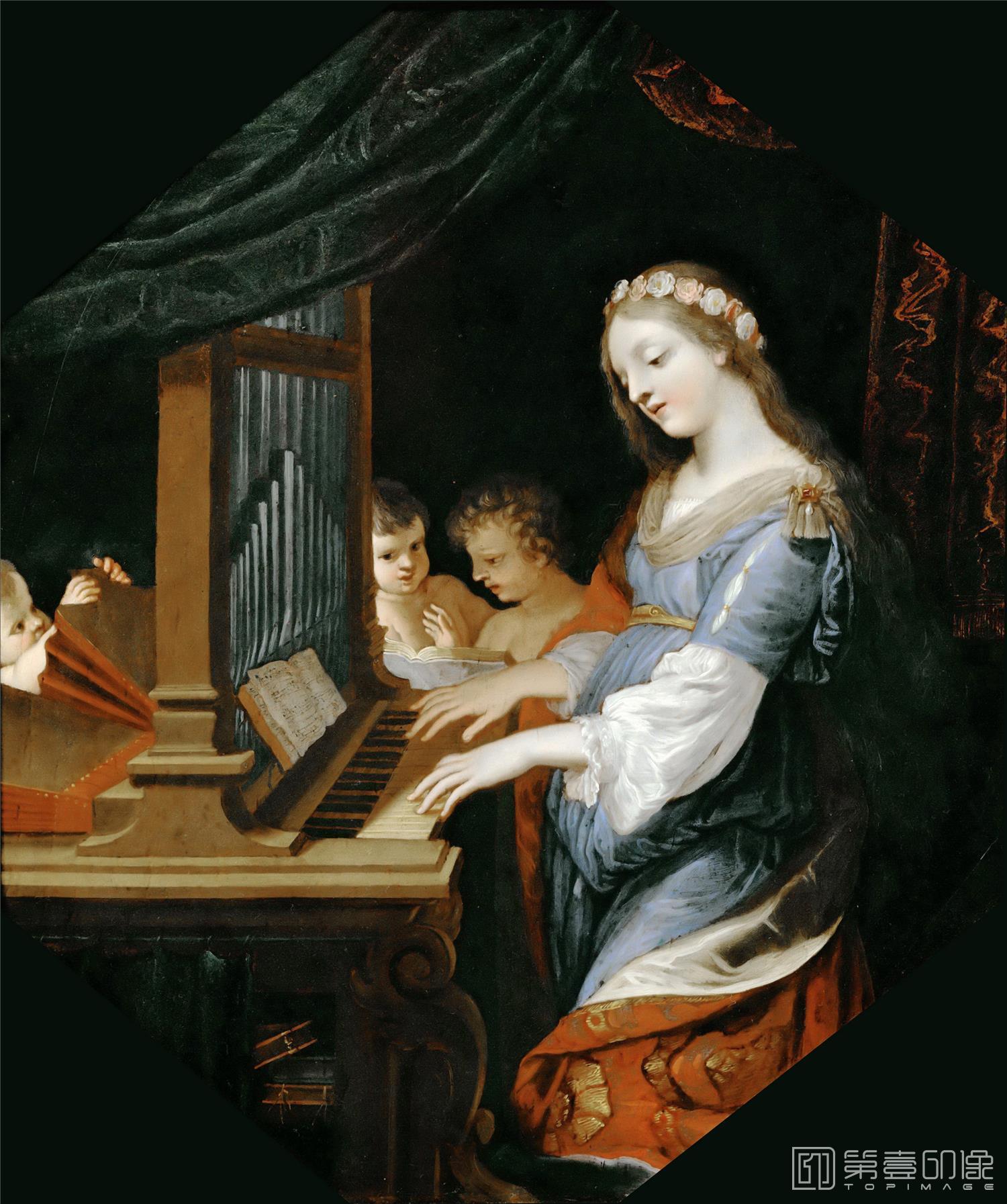 油画-卢浮宫-Jacques StellaSaint Cecily playing the organ-0974